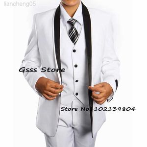 Giyim Setleri Erkekler Resmi 3 Parça Takım Şal Beyaz Düğün Smokin Kids Blazer Pantolon Yelek Çocuk Pantolon Set Tam Kıyafet W0224