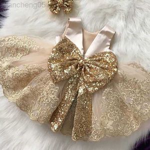 Girl's Dresses Golden Sequin Baby Christening Gowns Tulle Princess Dress Event Party Wear 1 Year Baby Girl Birthday Dresses Infant Baptism Gown W0224