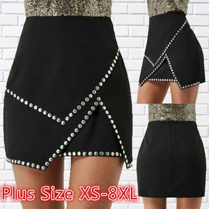 Etek kadın seksi siyah düğmeler yaz moda elastik bel alevlendi pilili etek elbise büyük boy xs8xl 230224