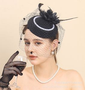 Vintage Kuş Kafesi Net Gelin Şapkaları Tüylü İnci Kadınlar Büyüleyici Yüz Peyler Düğün Aksesuarları