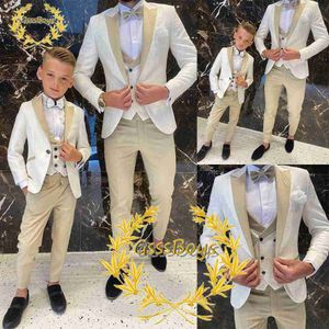 Костюма для одежды для мальчиков свадебные смокинг 3 куска двойная грудь блейзер брюшной брюк костюм Шал