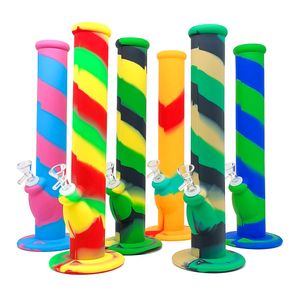 14.2inches Silicone Bongs Water Pipes Glass Bongs Hookahs with bowl mix colors Oil Rigs Smoking Pipe