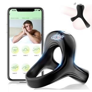 Cockrings Bluetooth Cock Ring for Men Vibrating Man Wireless App Remote Delay Ejaculation penis s Sex Toys Adult 18 230223