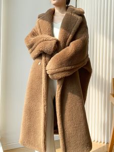 Women's Wool Blends Winter teddy bear fur coat women's alpaca highend profile midlength women camel 230223