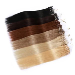 Mikro döngü insan saç uzantıları kütikül hizalanmış bakire saç 1g/s 100g/lot mikro halka düz remy siyah kahverengi sarışın mikro linkler insan saçı 14-28 inçler