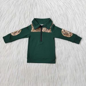 T gömlek toptan yürümeye başlayan kıyafetler yeşil ağaç gündelik gömlek uzun kollu erkek bebek tee yaka üstleri çocuklar butik moda fermuarlı giyim 230224