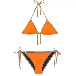Turuncu Sütyen Setleri Thongs Kadınlar için Seksi Mayo Yüzme Giyim Yaz Halter Havuz Partisi bikini seti Mayo