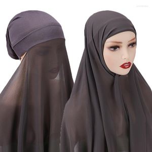 Ethnische Kleidung 2023 Mode Chiffon Hijab Schal unter Mütze 2 in 1 Muslim Schleier Schals Frauen Islam Untertuch Kopftuch Turban Headwrap