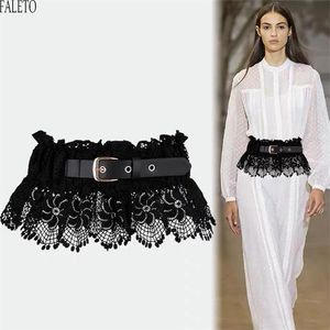 Kemerler Faleto Moda Kadın Dantel Kemer Bahar Sonbahar Zarif Siyah Beyaz Peplum Geniş Pu Buckle Bayanlar Elbise Etekler Bel Belgeleri