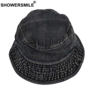 HBP Siyah Geniş Kötü Şapkalar Duşlar Kova Kadınları Denim Katı Vintage Balıkçı Şapkası Koreli UNISEX BAHAR SAĞLAMA SAĞLAMAK YÜKÜM KAPI P230327