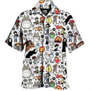 Erkekler Sıradan Gömlekler Unisex 2023 Anime Küba Gömlekleri Hayao Miyazaki Çizgi Roman Komşum Totoro Yüzsüz Erkek Gömlekleri Kısa Kol Tişörtü Z0224