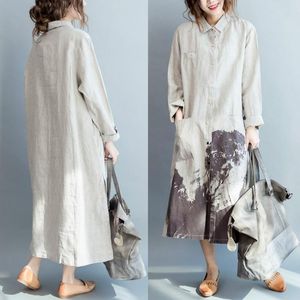 Vestidos casuais originais artístico verão gordo mm solto tamanho grande camisa feminina longa algodão e linho em estilo étnico chinês 929-063ca