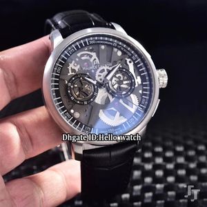 Marka 45mm Maurice Lacroix Masterpiece MP7128-SS001-000 İskelet Siyah Dial Quartz Kronograf Erkek Gümüş Kılıf İzle Deri Deri STRA271I