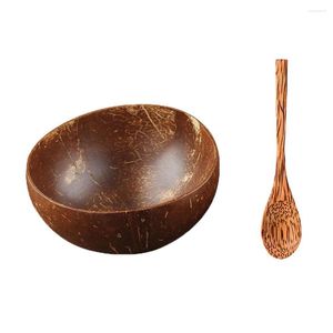 Bowls 12-15cm Natural Coconut Bowl Kitchen Protection Wooden Wood Tableware Spoon Set For Coco Smoothie