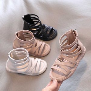 Sandalet Yaz Gladyatör Sandalet Kızlar Roman Çocuk Ayakkabı Boot Sandal Siyah Bebek Çocuklar Dar Bant Çapraz Prenses Ayakkabılar Z0225