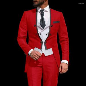 Erkekler Suits İtalyan Tailcoat Tasarım Kırmızı Erkekler Takım 3 Parça Damat Smokin için Düğün