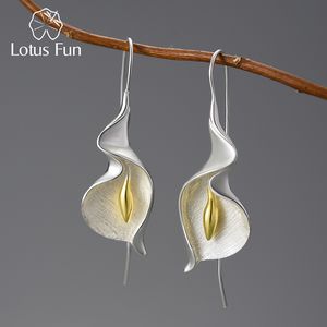 Ear Cuff Lotus Fun 18K Gold Long Hanging Calla Lily Flower Dangle Earrings for Women Real 925 Sterling Silver Luxury Fine Jewelry 230225