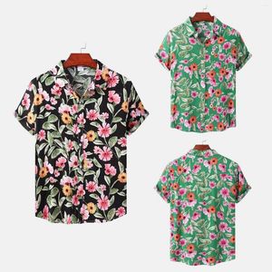 Мужские рубашки для футболки мужская мода повседневная рубашка с большим размером кнопка кнопки блузки с коротким рукавом цветочные топы