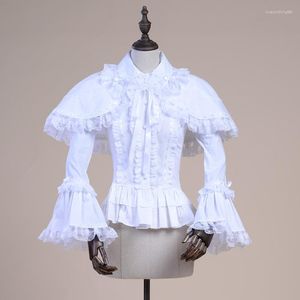 Kadın Bluzlar Bahar Kadın Beyaz Gömlek Vintage Victorian Ruffled Dantel Bluz Bayanlar Gotik Lolita Prenses Kostüm Şal Gömlek 2 Tops