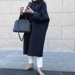 Kadın yünü karışımları cnacnoo sonbahar kış katı gevşek ceket açık dikiş gündelik uzun katlar Japon allmatch zarif dış giyim feminino 230227