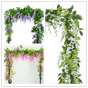 Dekoratif çiçek çelenk 2x 7ft yapay wisteria asma çelenk bitkiler yaprak çiçek çiçekleri açık ev ofis el dekor 230227