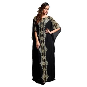 Etnik Giyim Uzun Etek Orta Doğu Müslüman Bornoz Avrupa ve Amerikan Dilek Deniz Kılıfı Tatil Basılı Şifon Elbise Siyah Arap Elbiseler