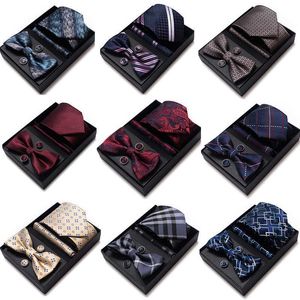 Neck Ties Luxury Tie Set Set Box для мужчин Heartie Boktie Handkerchief Cufflinks костюм для свадебного делового человека заполонку Pocket Square Подарки J230227