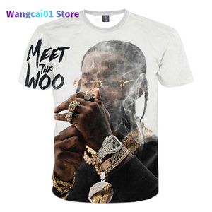 Camisetas masculinas 2021 Popular Rapper Pop Smoke Camiseta impressa em 3D Rapper Pop Smoke Hip Hop Cool Men Women T-shirt Hip-hop Round Neck Half Tops 0228H23
