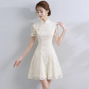 Etnik Giyim Nedime Düğün Partisi Çin Elbiseleri Nakış Çiçek Kadın Dantel A-Line Etek Elbise Zarif İnce Ziyafet Gece Elbise