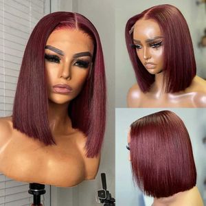 Синтетические парики 99J Burgundy Short Bob Wig 13x4 кружевные фронт для чернокожих женщин бразильские человеческие волосы красные выделенные цветные t Часть 230227