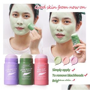 Andere Hautpflege-Tools Grüner Tee Solid Clay Mask Stick Gesichtsreinigung Gesichtsreinigung Ölkontrolle Anti Akne Aubergine Rosa Rosenschlamm M Dhk9Y