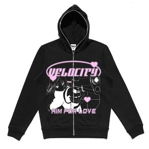 Мужские толстовки толстовок Y2K Zip Up Hoodie Anime y2k Graphics Женщина Goth Whothirt Sport Pullover Гранж Готический длинное рукав негабаритный капюшона 230227