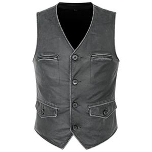 Gilet da uomo Vera pelle bovina primo strato Gilet in pelle invecchiata vintage Moda Tuta da motociclista slim-fit L XL