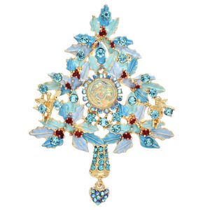 Pins Spettle Wuli Baby Blue Christmas Tree for Women's Beauty Rhinestone Capodanno Plant Office Golochi Gift G230529