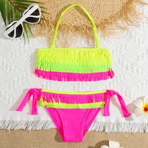 Kadın Mayo Kızları Patchwork Fringe Bikini Mayo Kids Halter Top İki Parçalı Çocuk 5-12 Yıl Tie Yan Banyo Takım Plaj Giysiniz