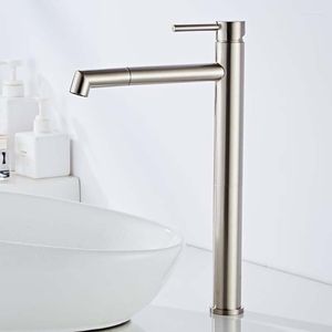 Rubinetti per lavabo da bagno Azeta Ottone Rubinetto per lavabo corto o alto Montato sul ponte Beccuccio lungo Rotazione di 360 gradi Miscelatore per lavabo con acqua fredda AT8106HBN