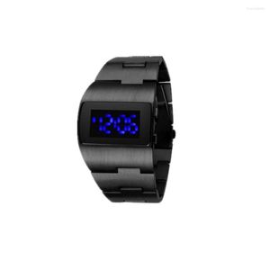 Armbanduhren Herren-Armbanduhr, Edelstahl, blaue LED, modische Sportuhren, Business-Männeruhr, Geschenke, Arbeit, Büro, Konferenz