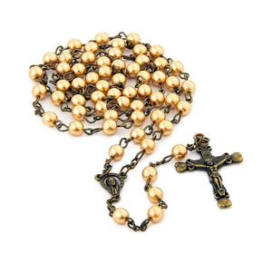 Подвесные ожерелья 6 мм религия католические христианские стеклянные бусины длинный крест с розарием ожерелье капли доставки ювелирные украшения dhgid