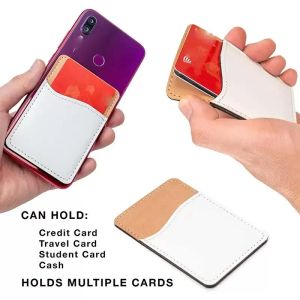 Sublimation Card Holder PU Leather Mobile Phone Back Sticker with Adhesive White Blank Money Pocket Credit Cards Covers Christmas Gifts FY5494