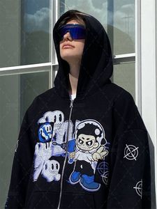 Женские толстовка толстовок на молнии Zip Up Hoodie Anime y2k Graphics Женщина Гот Толстовка спортивные пальто.