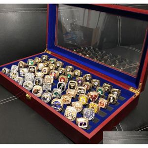 Solitaire Ring 55Pcs 1967 To 2023 Basketball Team Champions Championship Set With Wooden Box Souvenir Men Women Boy Fan Brithday Gif Dh0Ia