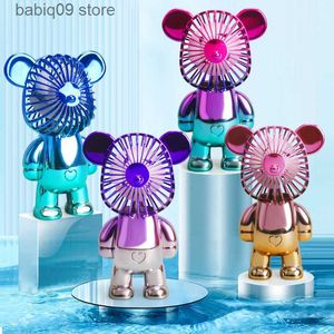 Electric Fans Mini Cute Cartoon Bear Fan Wind Power Handheld USB Portable Fan Convenient Home Office Outdoors Small Fans Gifts T230602