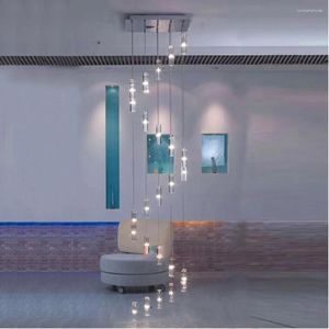 Avizeler Modern Uzun Merdiven Avize Halkası Tasarımı Kristal Linght Oturma Odası İç Mekan Led Aydınlatma Armatürleri