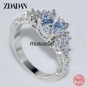 Bant Yüzükleri Zdadan 925 STERLING Gümüş 8mm Zirkon Parmak Yüzük Kadınlar Moda Düğün Takı Aksesuarları Toptan J230602