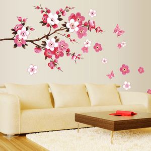 Toptan güzel Sakura Duvar Çıkartmaları Oturma Odası Yatak Odası Dekorasyonları Diy Çiçekler PVC Ev Çıkartmaları Duvar Sanatları Poster