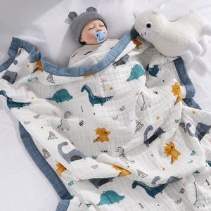 Blankets Swaddling 110x110cm 6layer Gauze Blanket Cartoon 100% Cotton born Bath Towel Bathrobe Soft Absorbent Autumn Winter Infant Cradle Quilt 230601