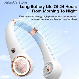 Electric Fans Hanging Neck Fan Cute Digital Display Ventilador Bladeless Neckband Fan Portable Mini Air Cooler USB Rechargeable Electric Fans T230602