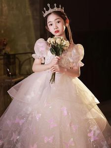 2023 Muhteşem Balo Gown Girls Pageant Elbiseler Boncuklu yürümeye başlayan çocuk arka organze fırfırlar bardak kek çiçek kızlar elbise düğünler için çocuk elbisesi resmi parti parlak elbisesi