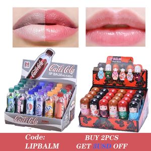 Accesories 24pcs/lot paketi sevimli toptan dudak güzelliği meyve meyve balsamı makyaj dudakları bakım 6 lezzet yenilik kawaii makup renk değişimi dudak