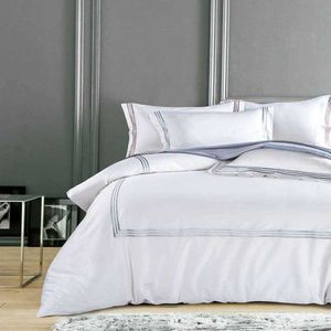 Pure White Luxury Hotel Sdifs Sets King Queen Size Silver Gold Emelcodery Pemodery Cover Cotton Slease Linen Set Set Cover T200822